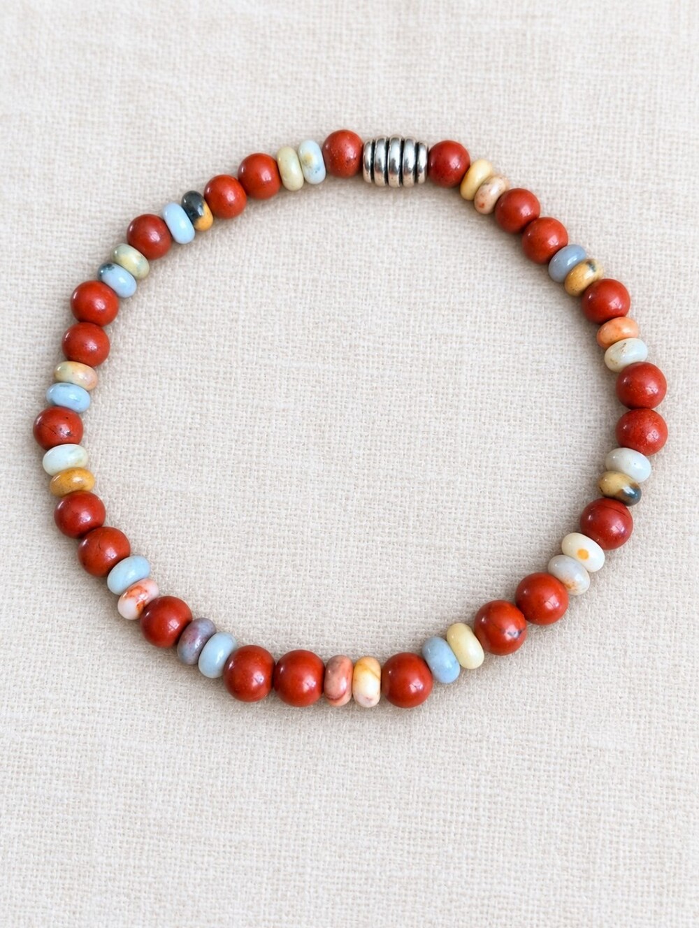 Red Jasper & Crazy Lace Agate Petite Beaded Stretch Bracelet | Handmade